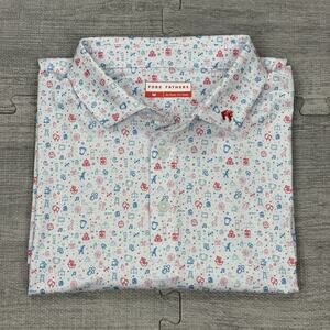 NWOT - FORE FATHERS Mens Sz M Golf Polo Shirt Performance He Got Kids AOP Preppy